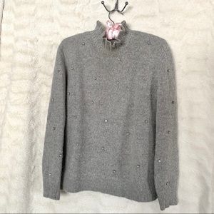 HINGE NORDSTROM ruffle mock neck rhinestones gray heather sweater XS